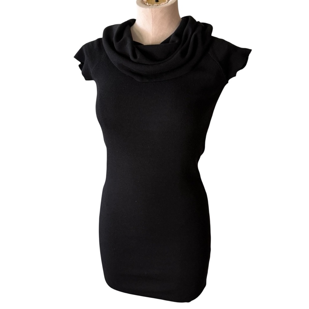 ZARA Black knit cowl neck mini dress linen blend